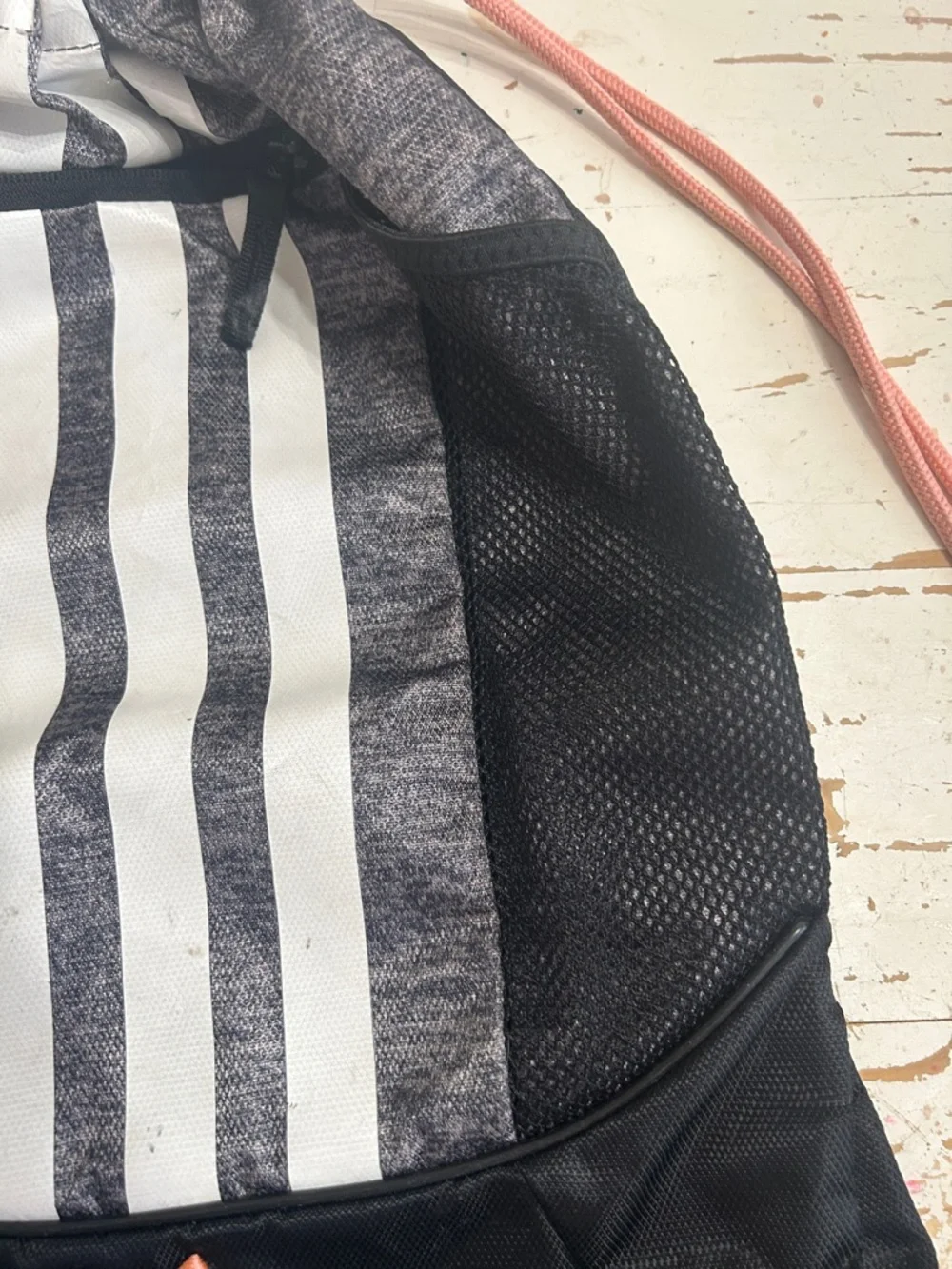 adidas Black Drawstring Backpack with Pink Accents and White Stripes - Picture 4 of 10